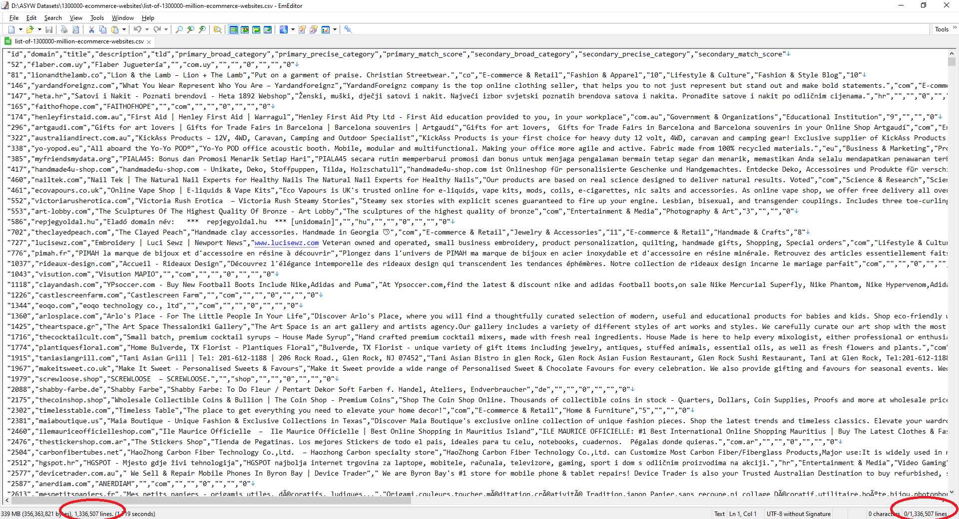 CSV File of 1300000 eCommerce website list