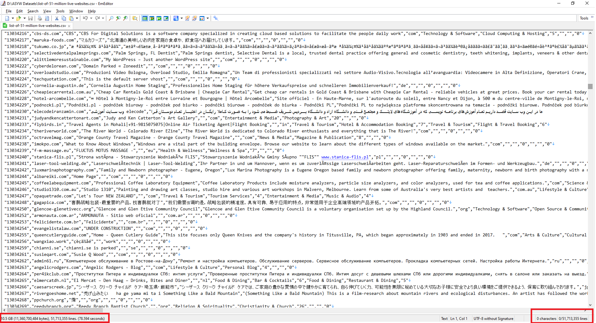 CSV File of 51 million website list