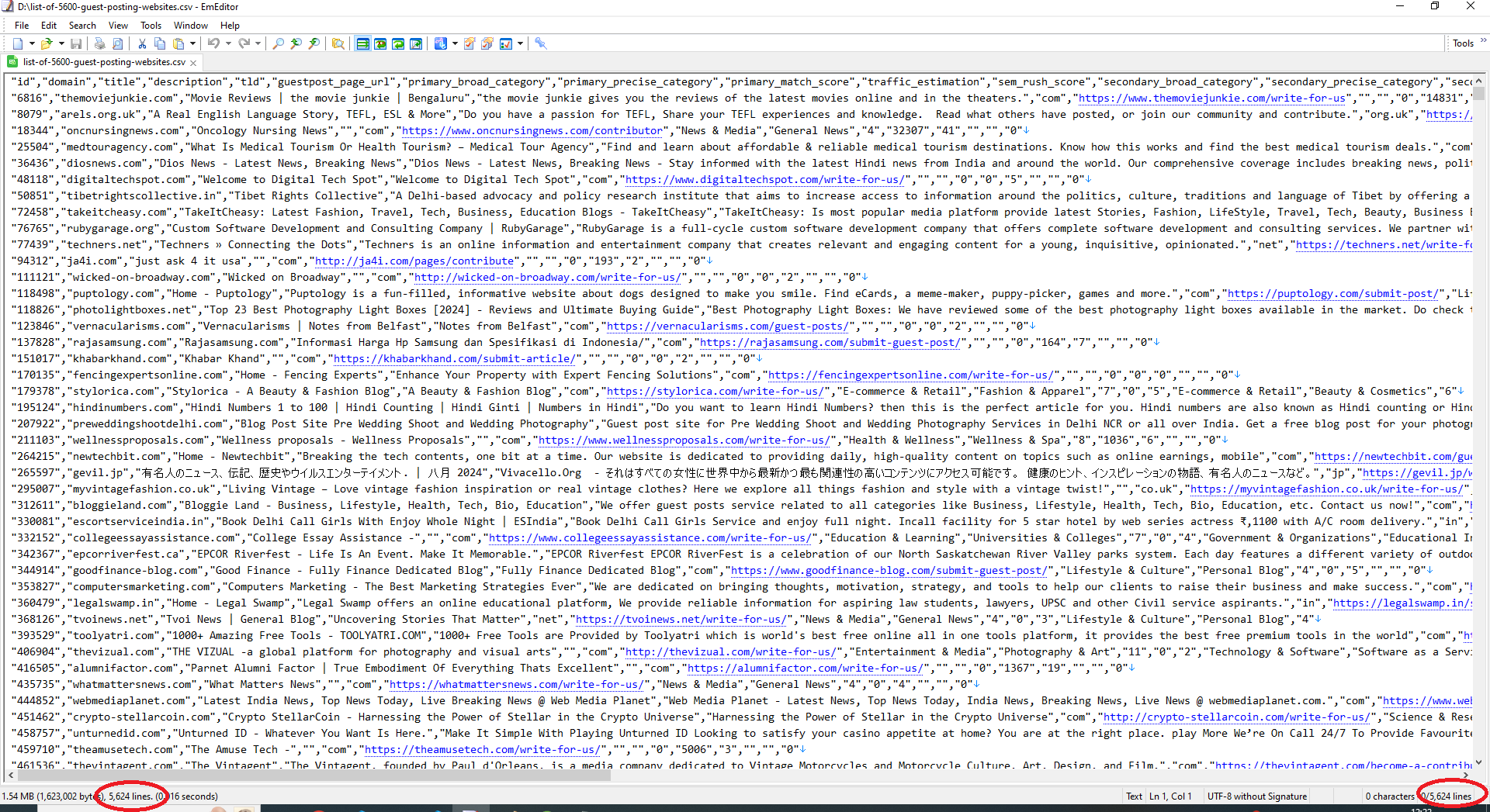 CSV File of Amazon affiliate website list